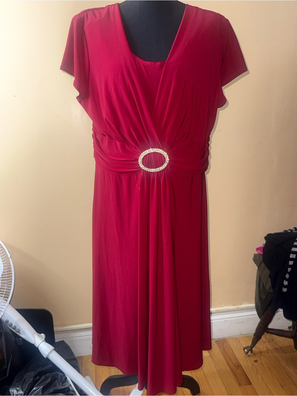 R&M Richards Jewel-Accent Red Midi Dress
